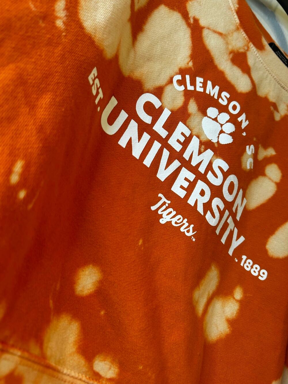 Throwback Collection Uscape Clemson University Bleach Dye Sweatshirt Size S